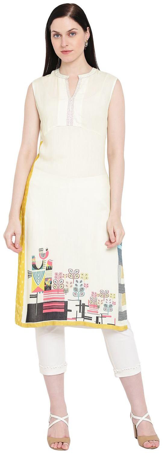 

Rangriti Women Viscose Printed Kurta Cream
