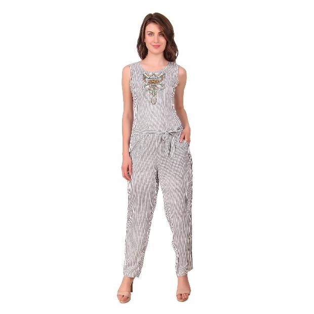 

RANNGAM Embroidered Jumpsuit - White Blue