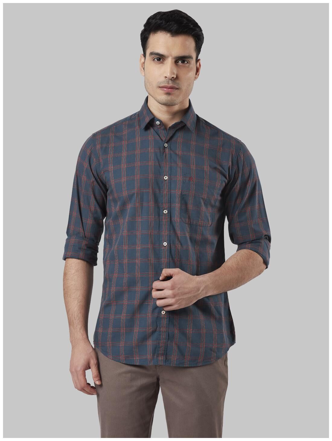 

Raymond Men Green Checked Slim Fit Casual Shirt