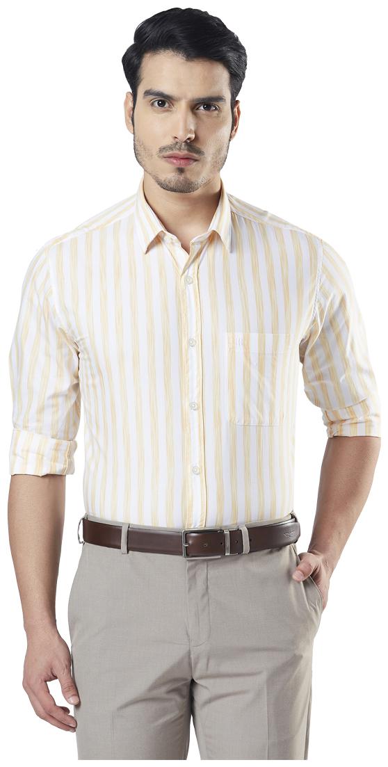 

Raymond Men Yellow Vertical Stripes Slim Fit Casual Shirt