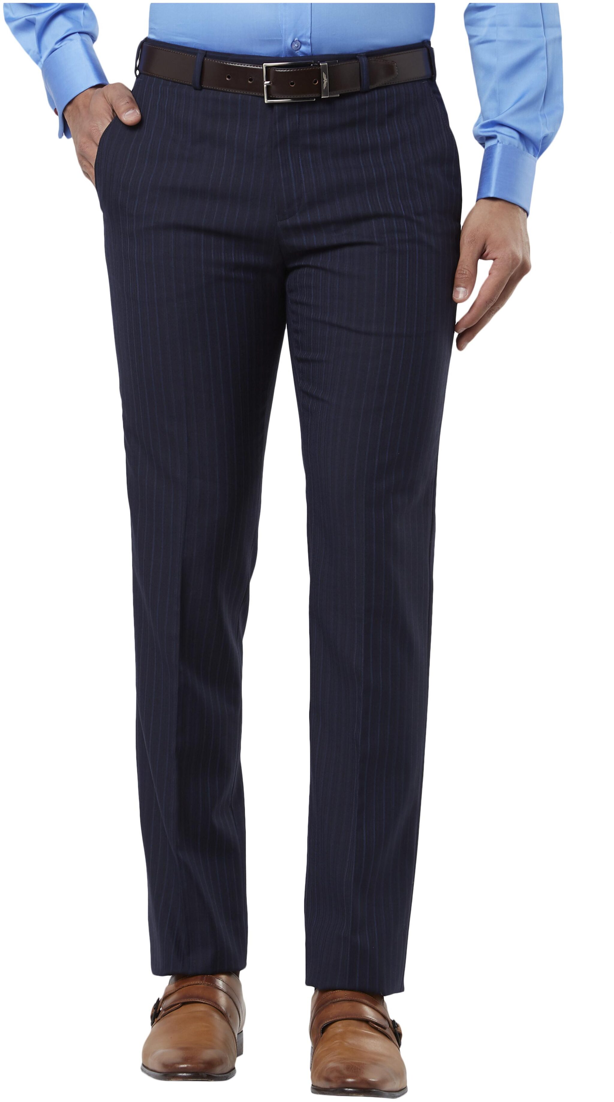 

Raymond Men Striped Regular Fit Formal Trouser - Blue