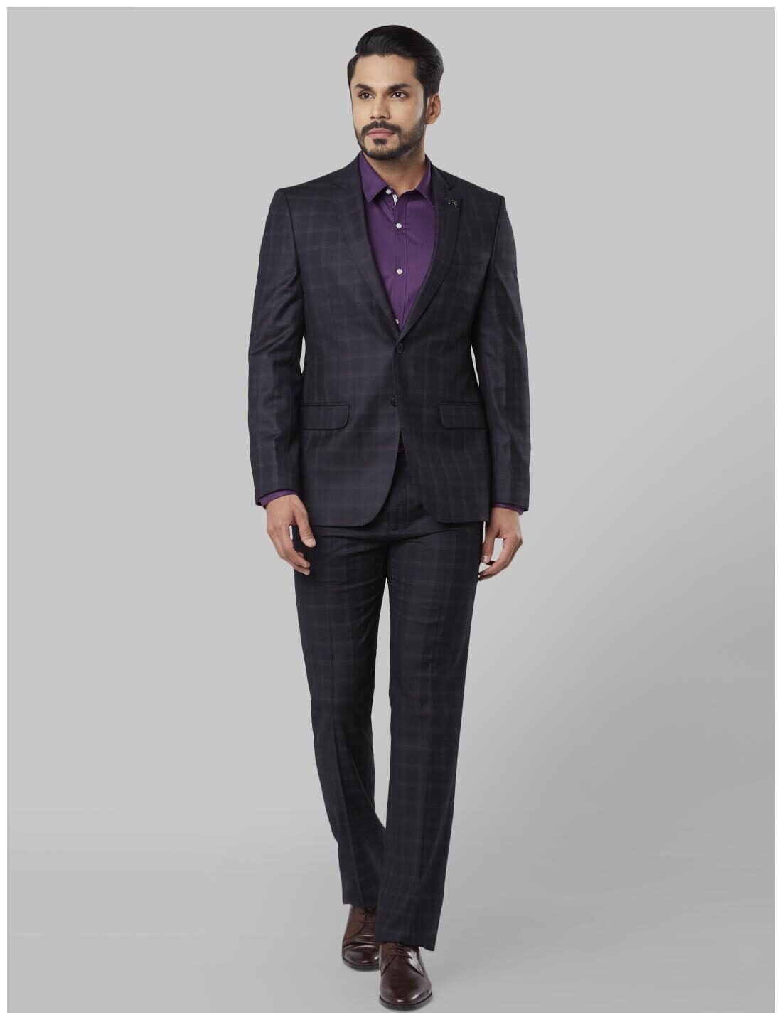 

Raymond Men Rayon Checked Single Breasted Suit Blue