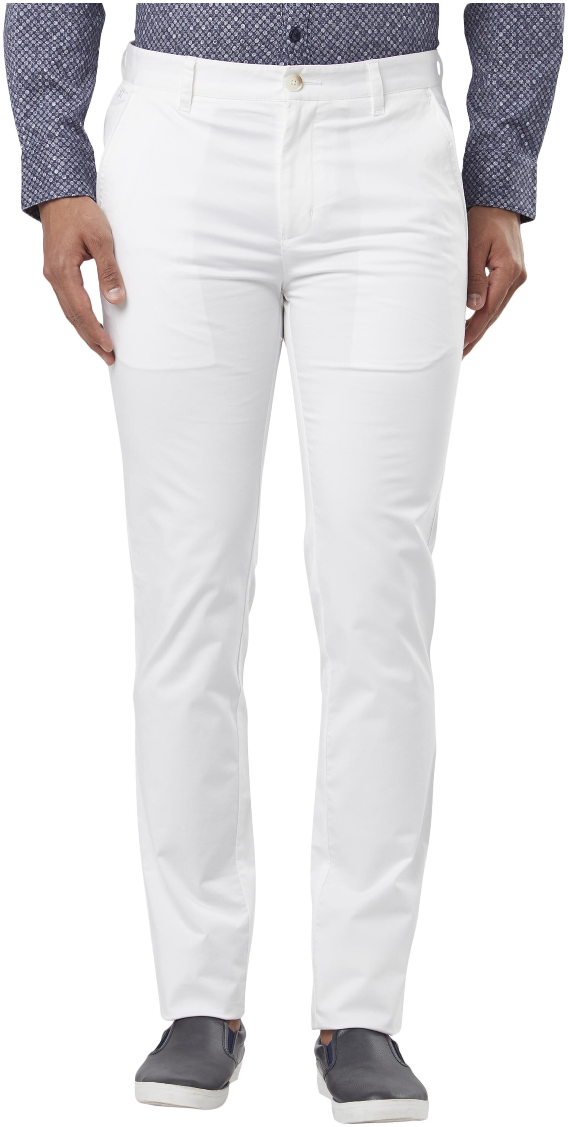 

Raymond Men White Solid Slim fit Regular trousers