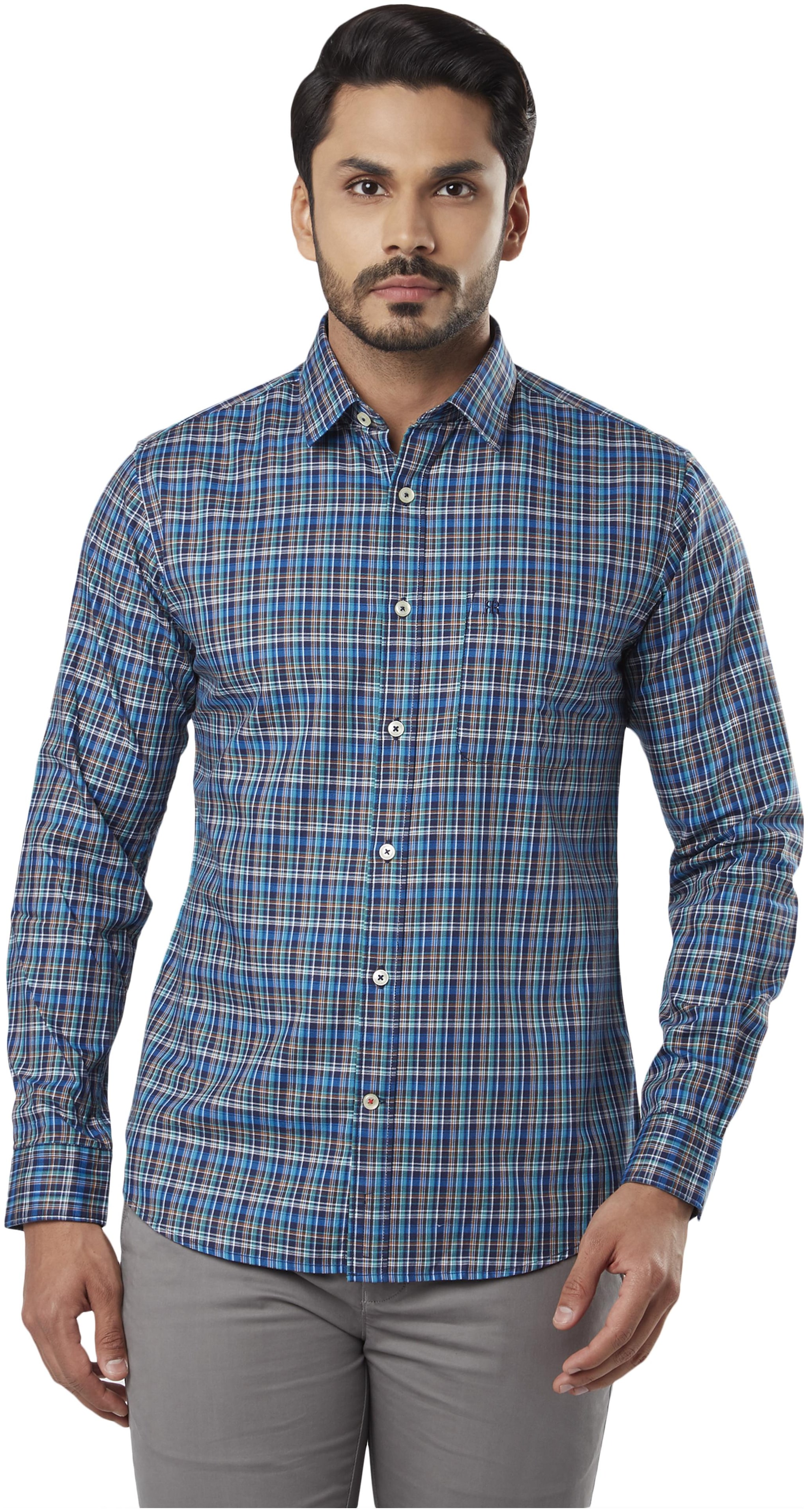 

Raymond Men Blue Checked Slim Fit Casual Shirt