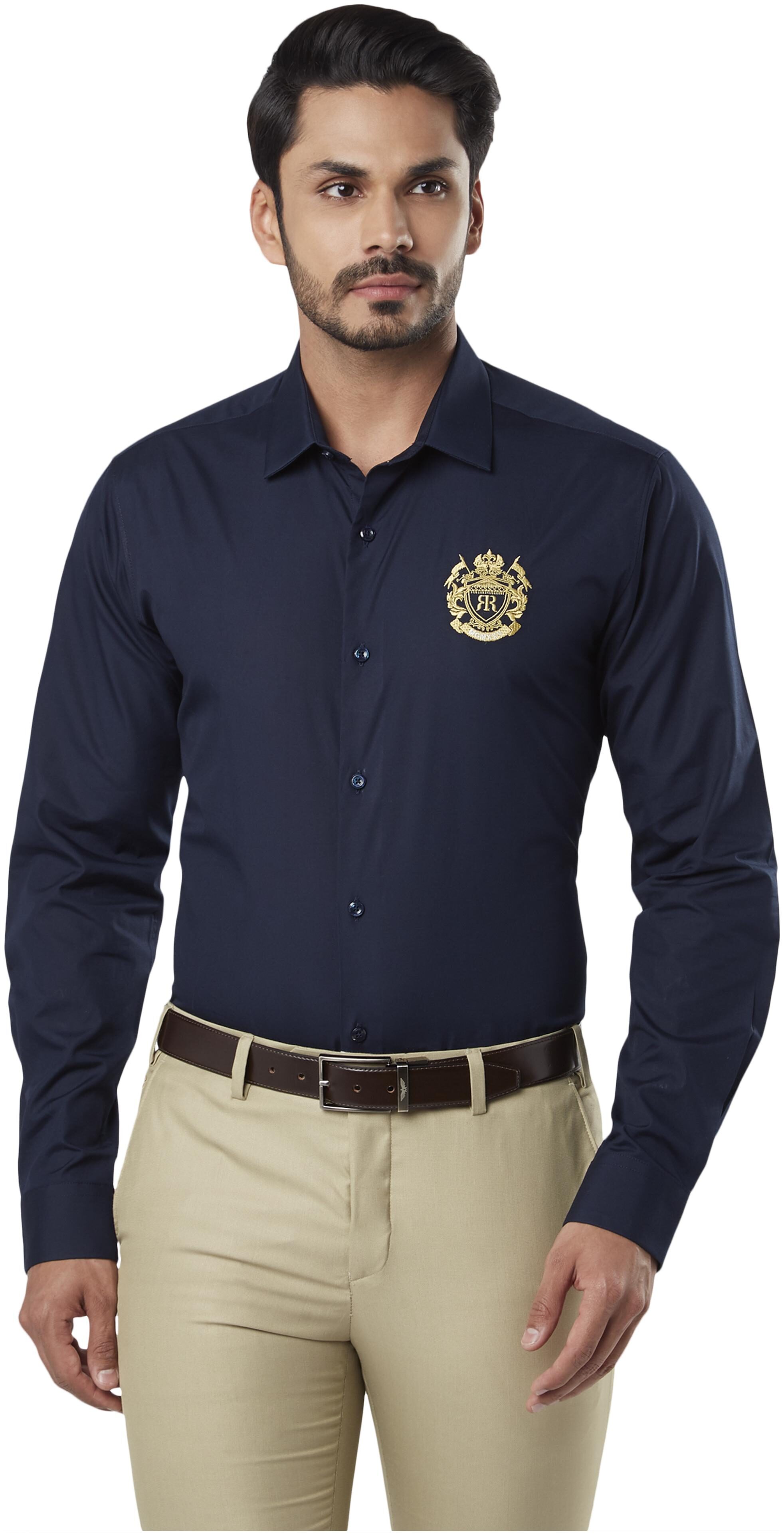 

Raymond Men Blue Solid Slim Fit Casual Shirt