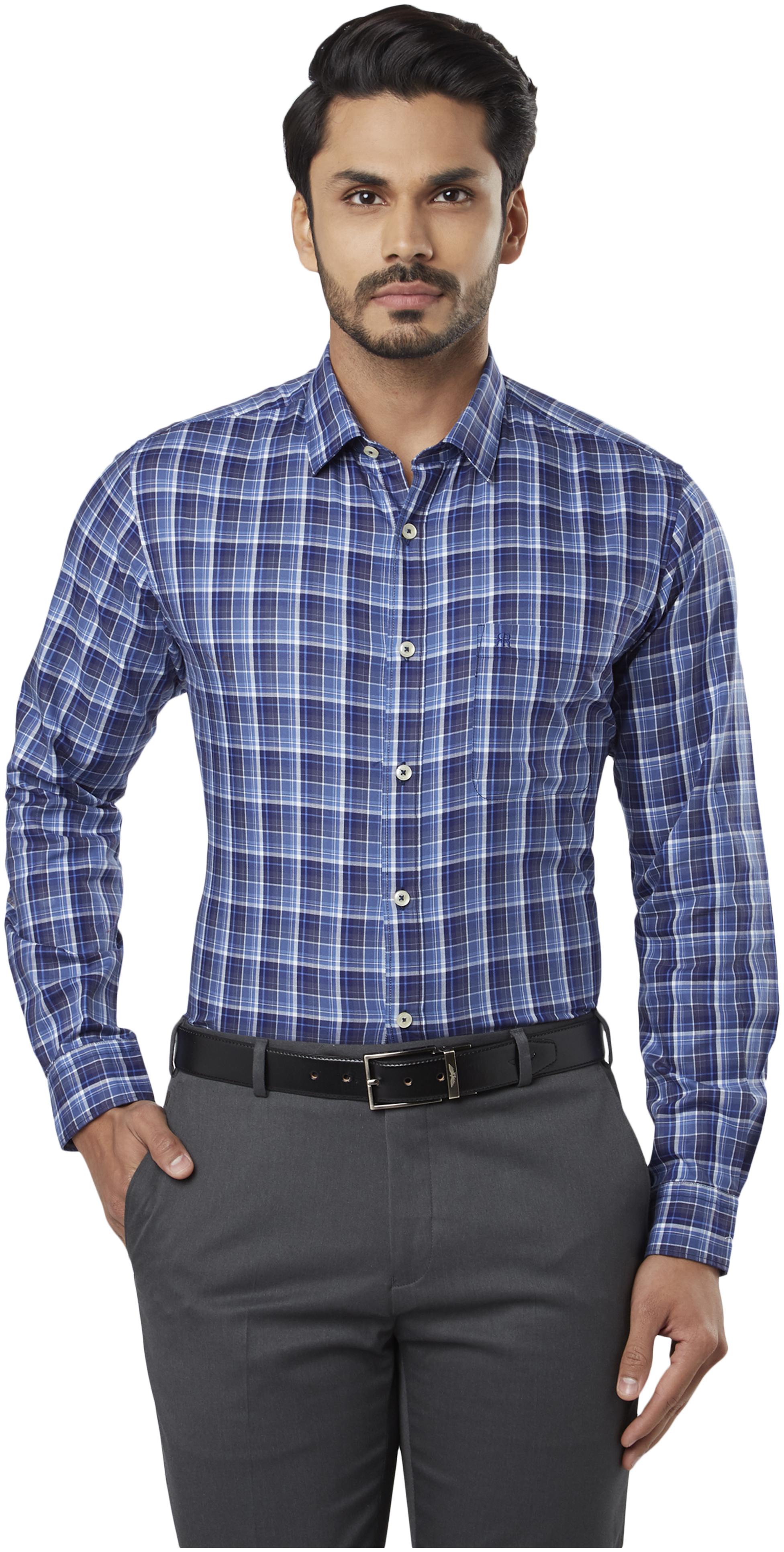 

Raymond Men Blue Checked Regular Fit Casual Shirt