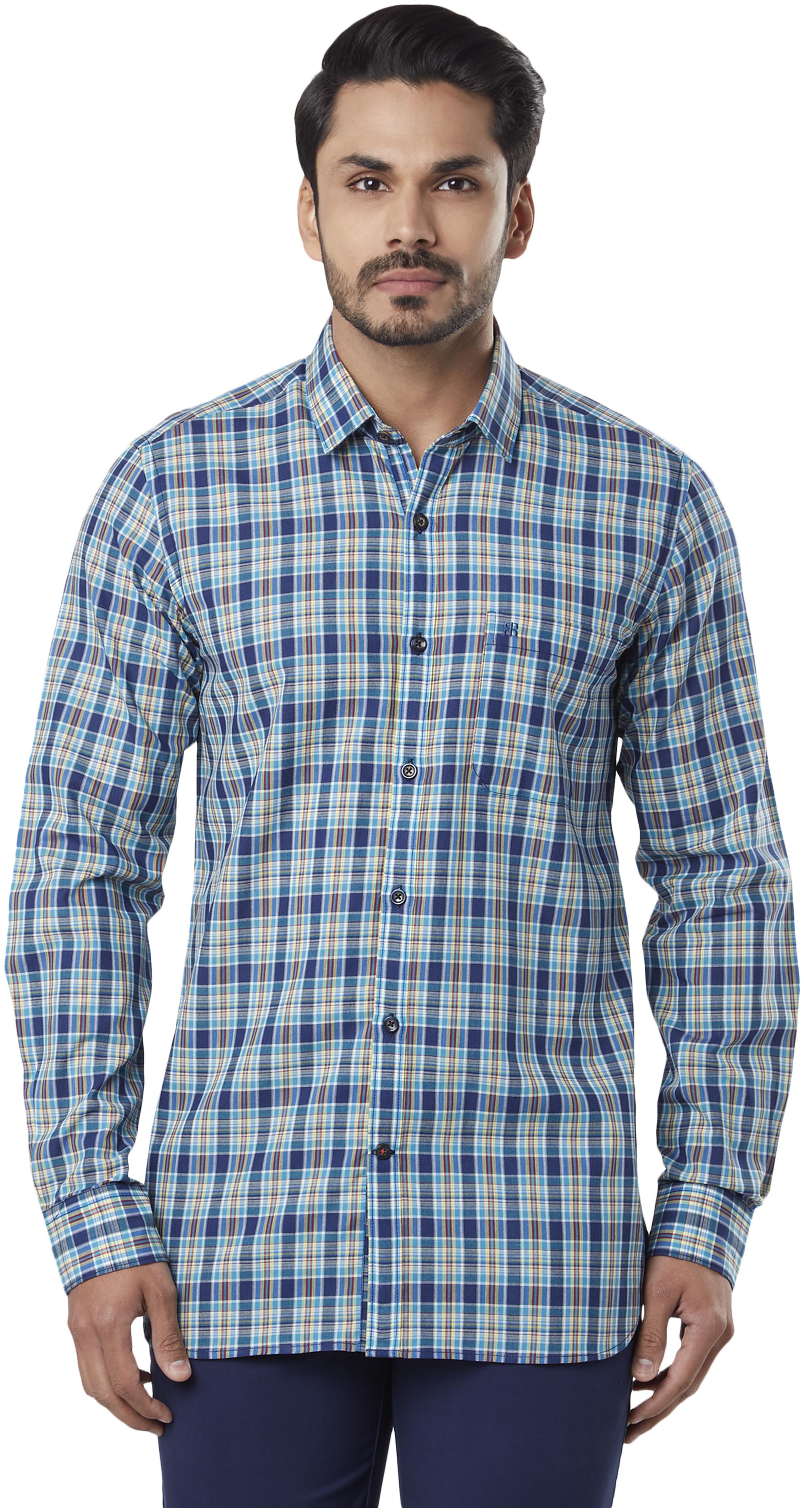 

Raymond Men Blue Checked Regular Fit Casual Shirt