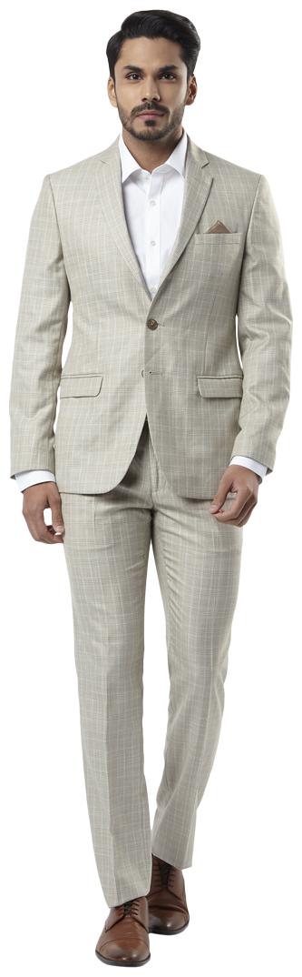 

Raymond Solid synthetic Light Fawn Slim Fit Notch Full Sleeve Suit