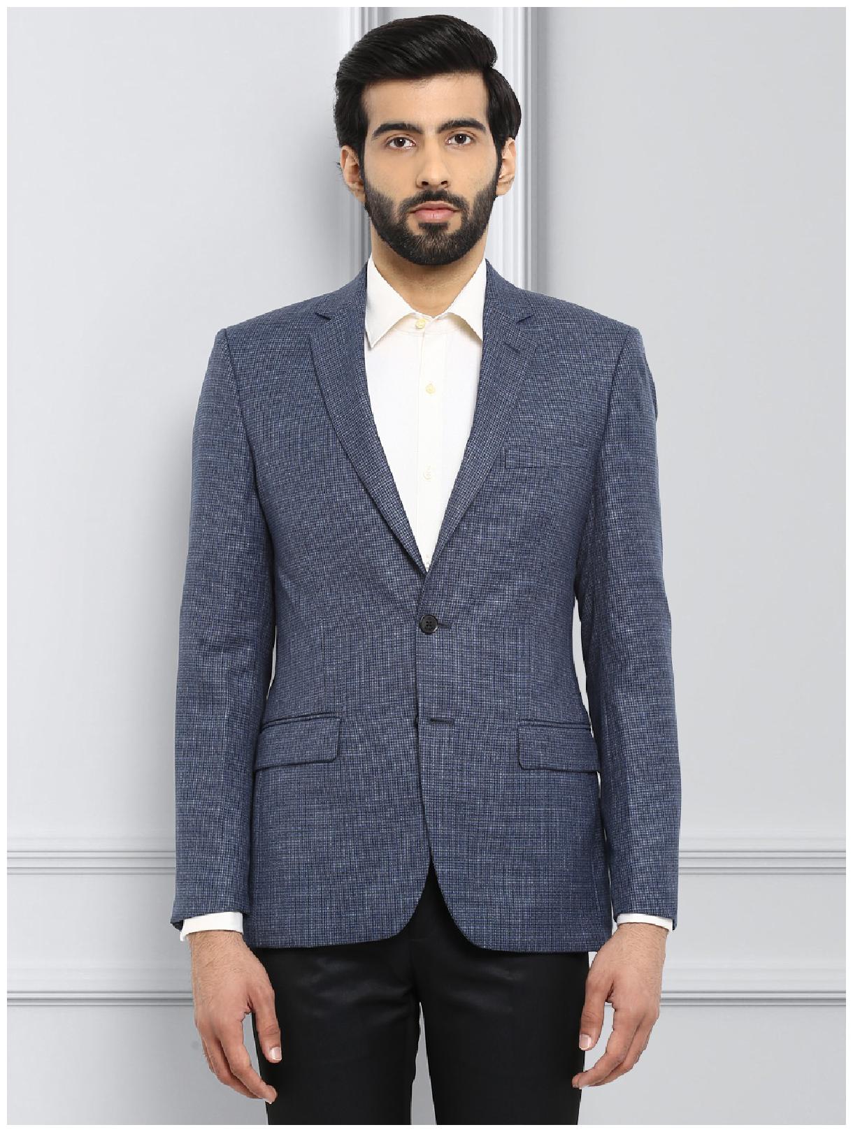 

Raymond Men Blue Printed Regular fit Single Breasted Blazer
