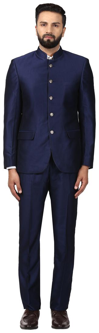 

Raymond Solid Rayon Blue Regular Fit Mandarin Collar Full Sleeve Suit