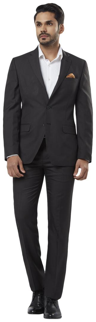 

Raymond Solid Polyester Blend Black Slim Fit Notch Full Sleeve Suit