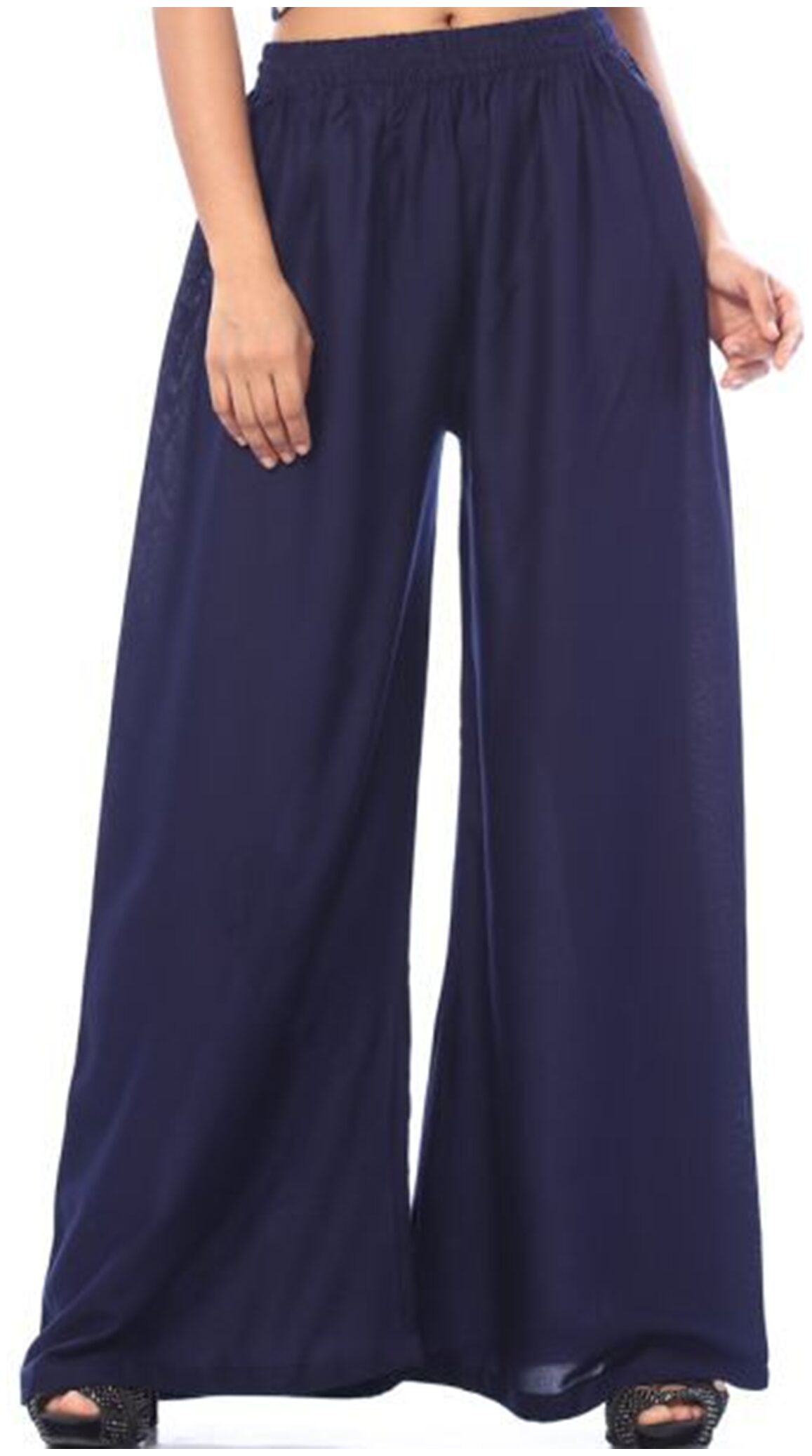 

KKRISH Navy Blue Solid Wide Leg Palazzo