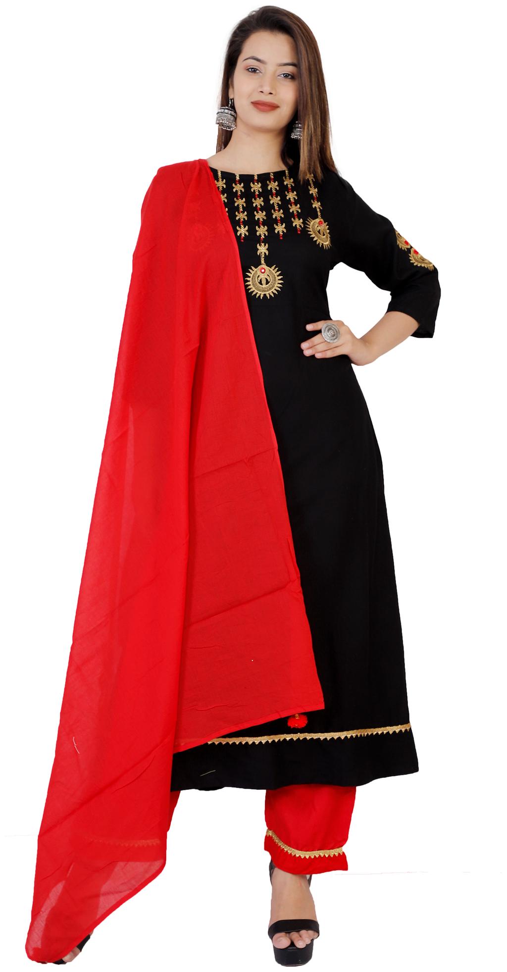 

Rayon Embroidery A-Line Kurti With Pant And Duptta