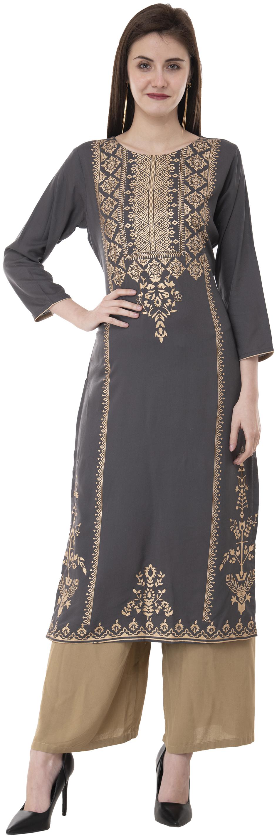 

RAYON FOIL PRINTED STRAIGHT FIT KURTA