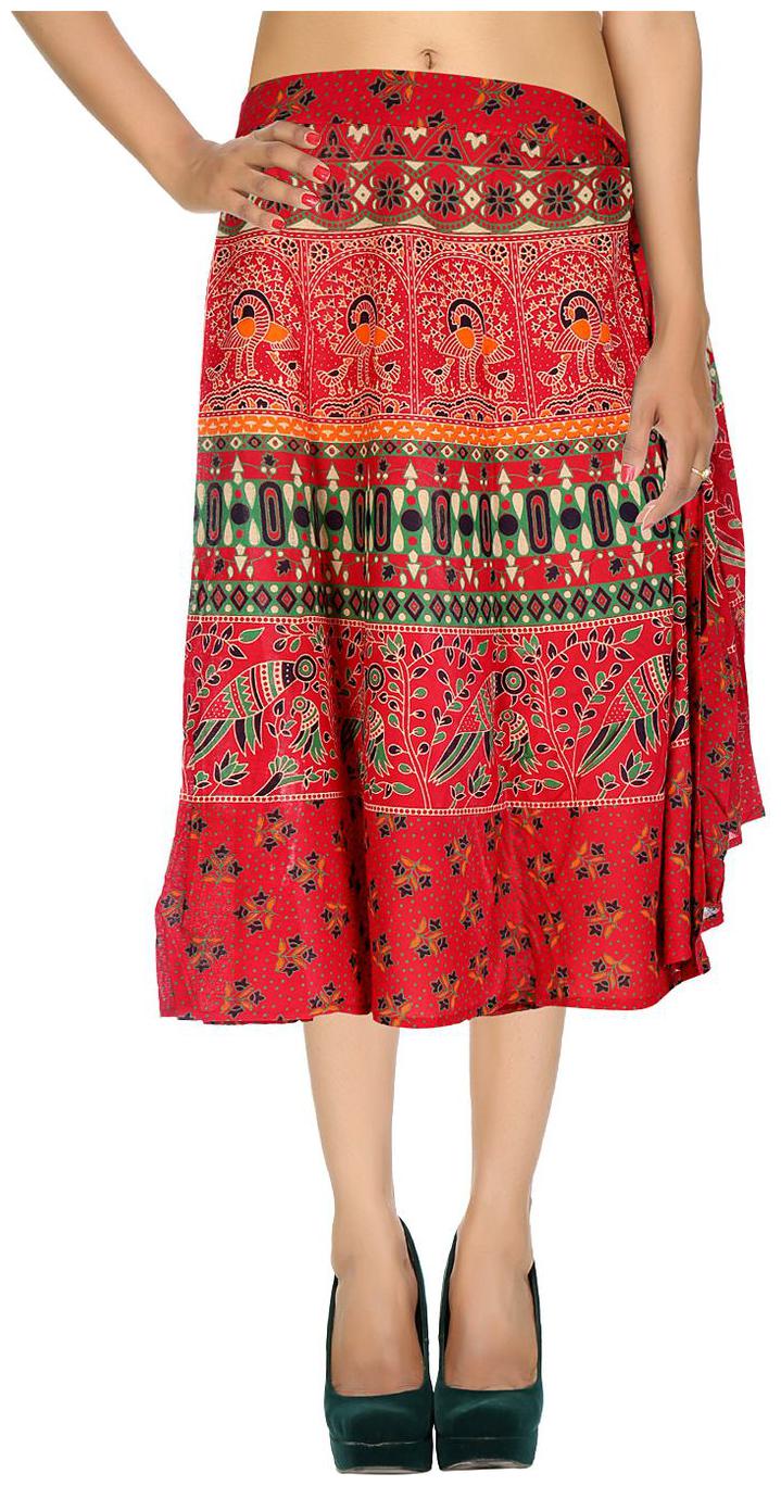 

Rajrang Solid Wrap skirt Midi Skirt - Red Green