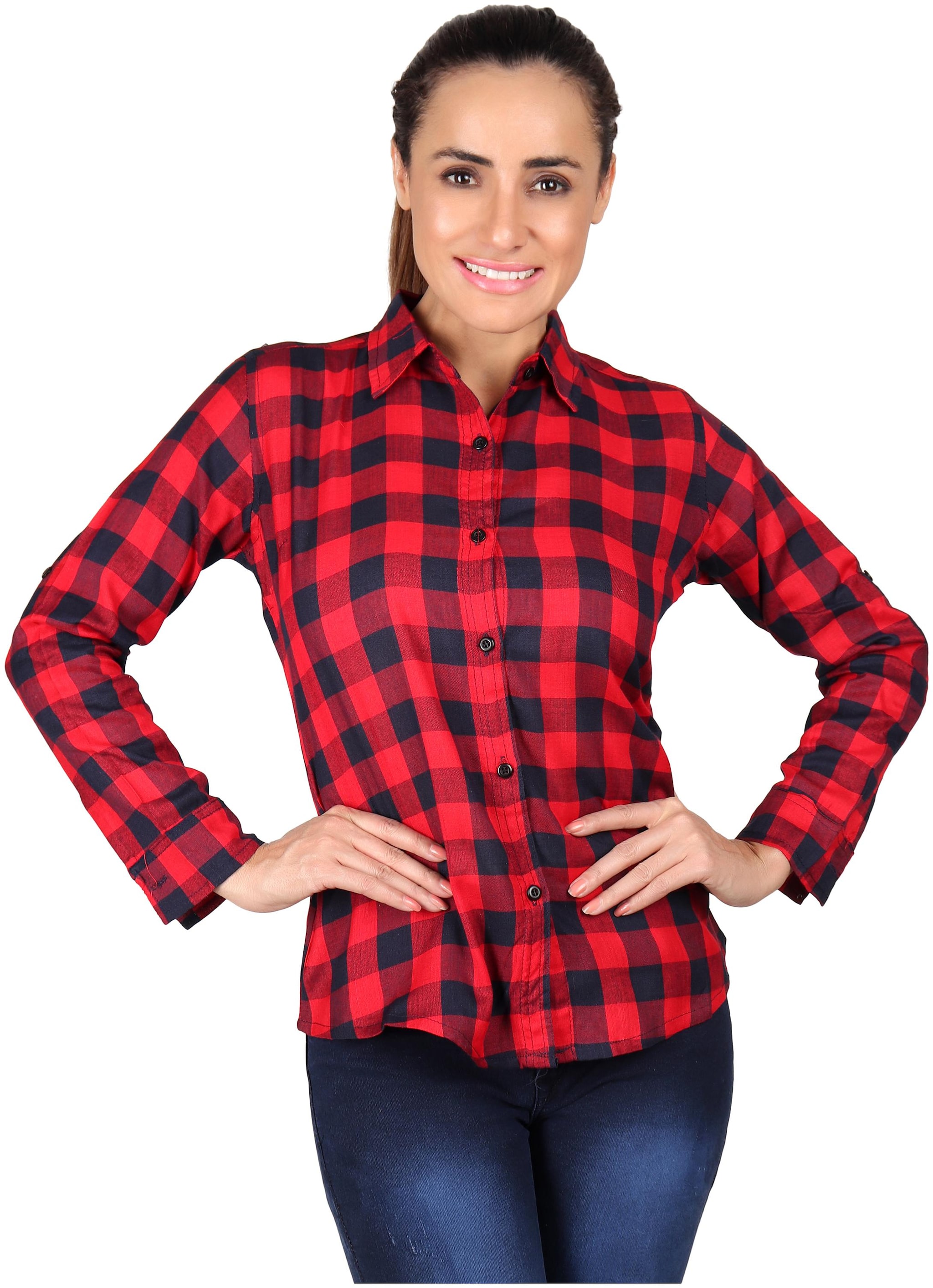

Meer India Garments Women Red Checked Regular Fit Shirt