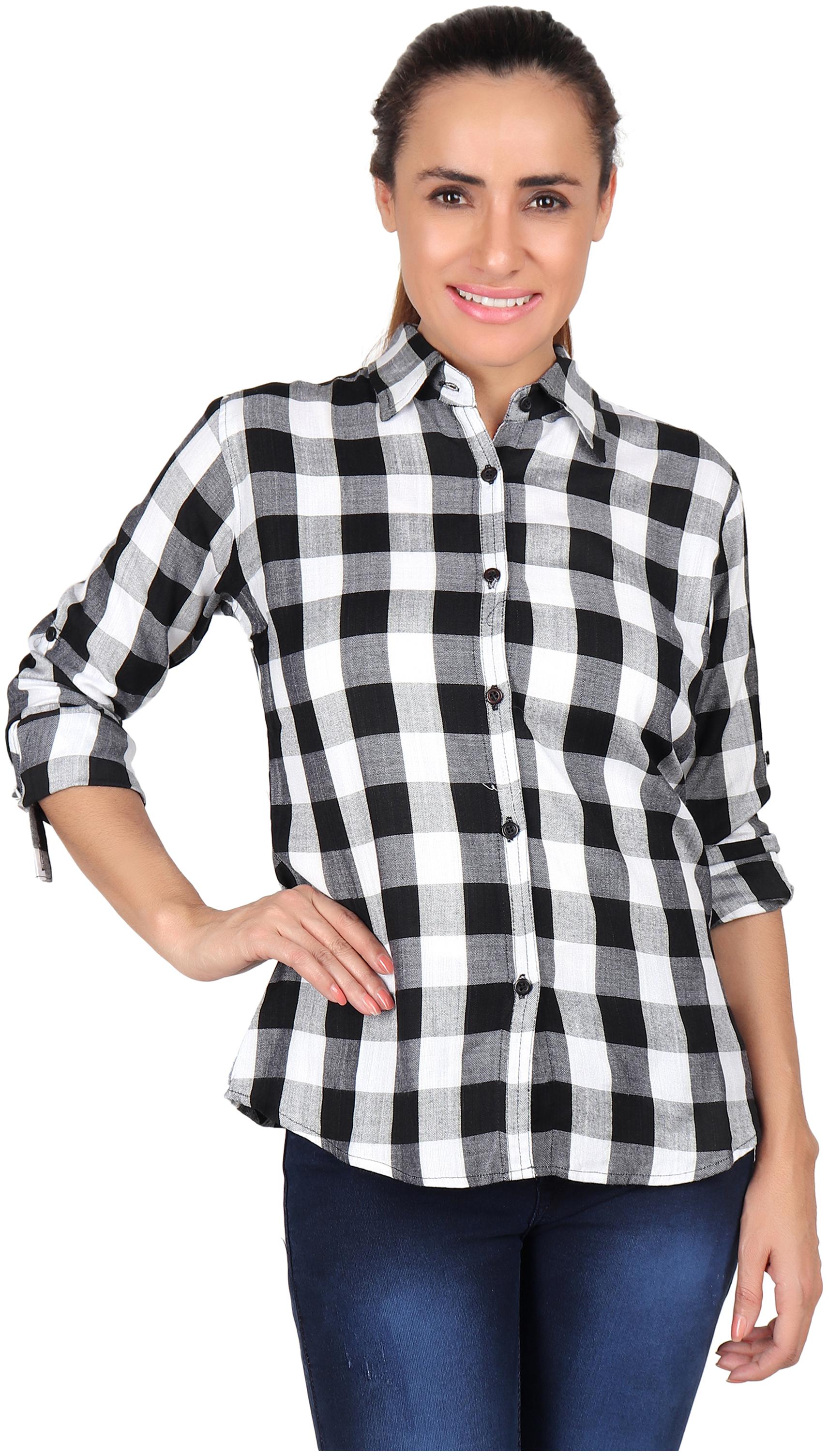 

Meer India Garments Women Black Checked Regular Fit Shirt