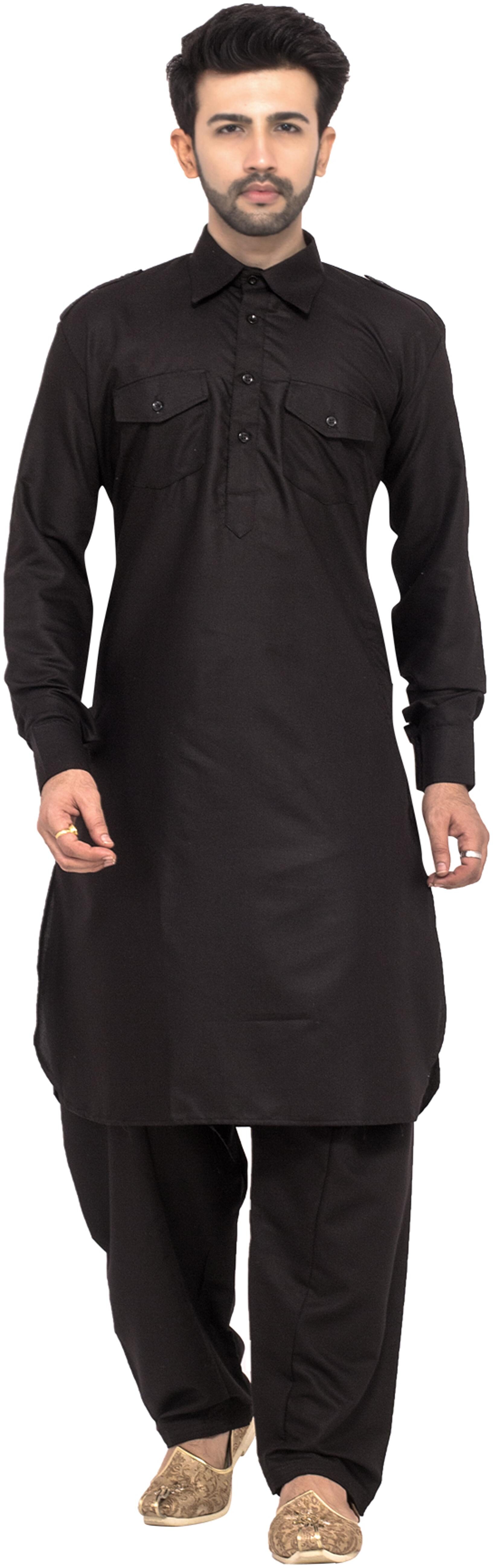 

RC Ethnic Black Cotton Pathani For Men