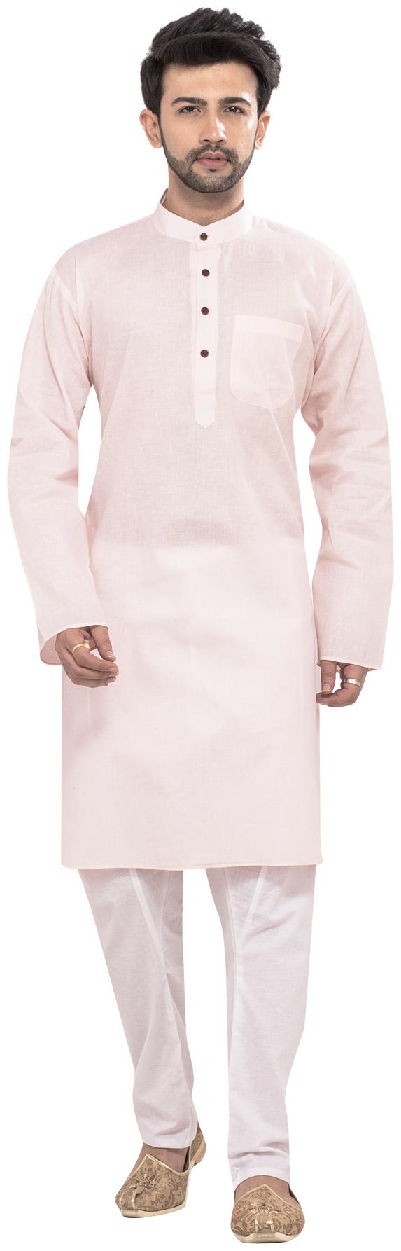 

RC Ethnic Cotton Kurta Pyjama Set For Men Pink White