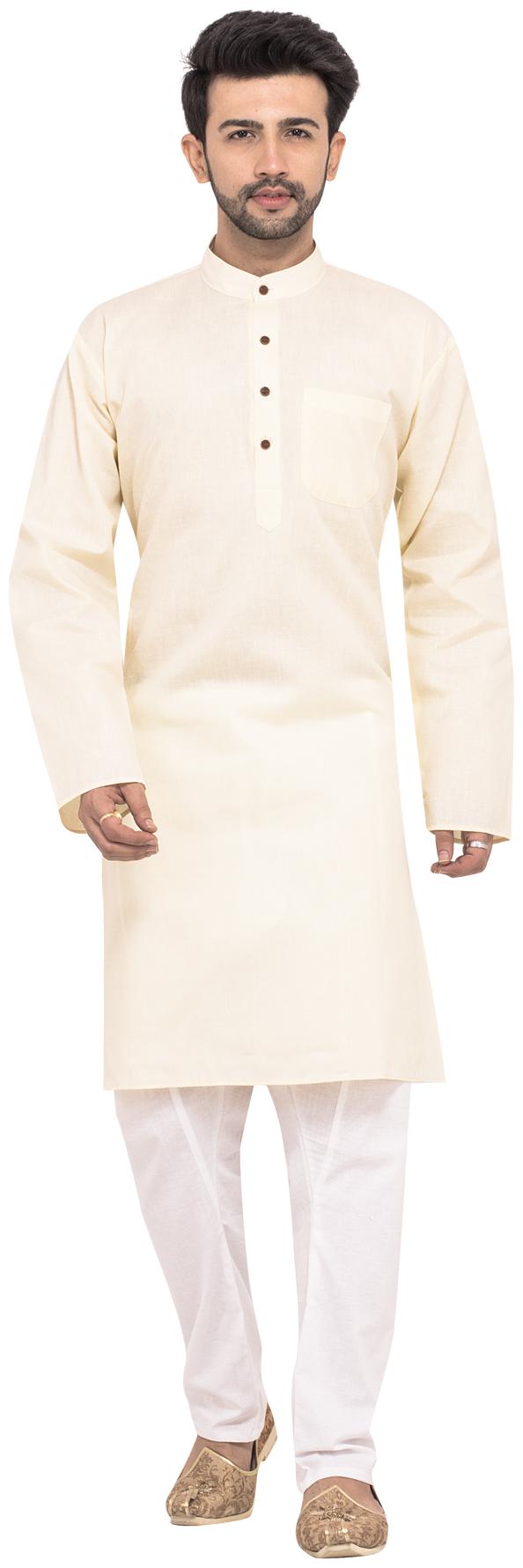 

RC Ethnic Cotton Kurta Pyjama Set For Men Cream White