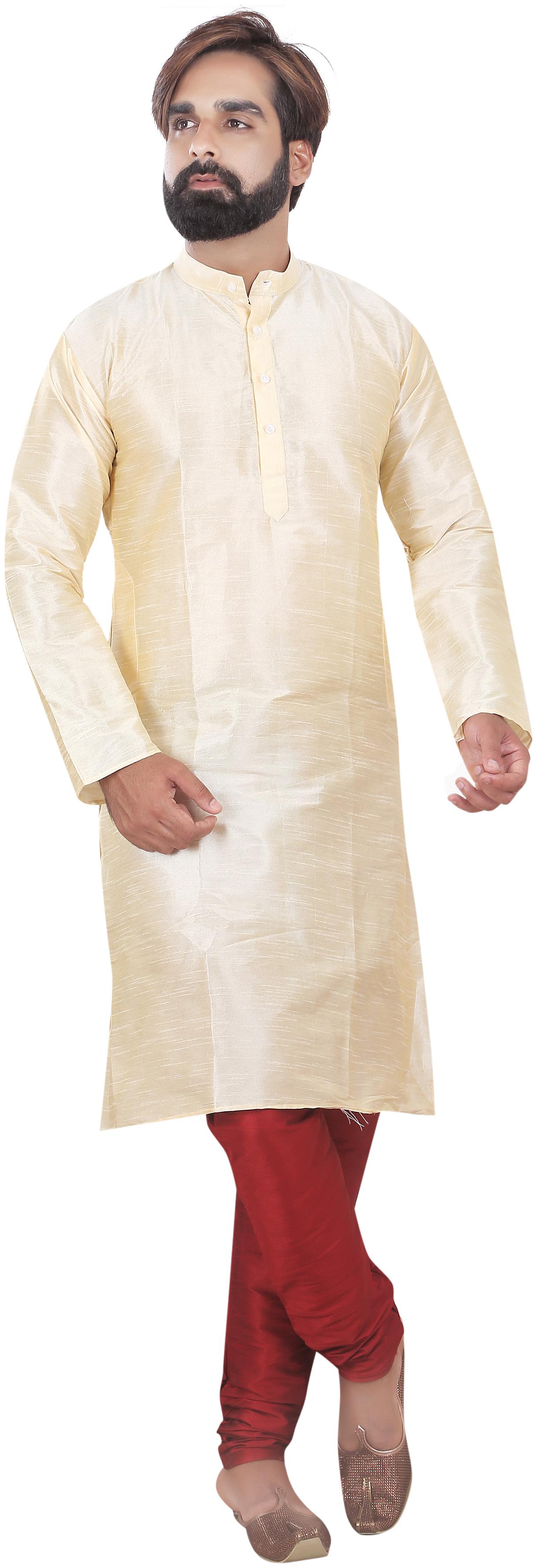 

RC Ethnic Cream Silk Kurta Pyjama Set For Men