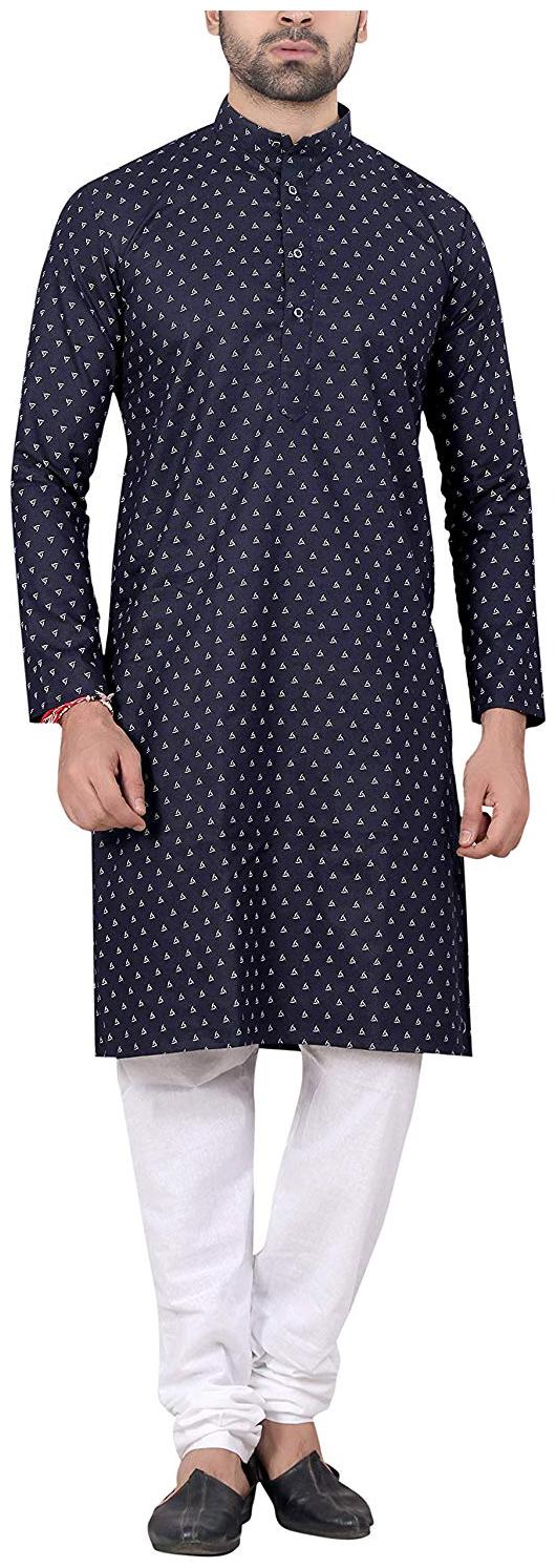 

RC Ethnic Men Cotton Printed Kurta Pyjama Blue