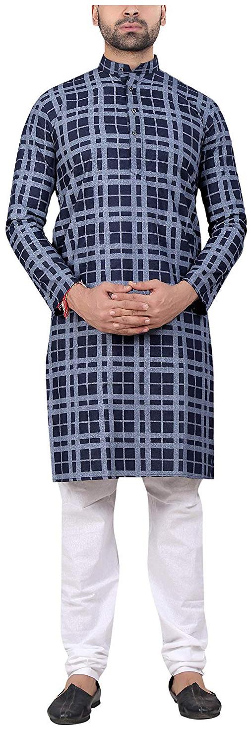 

RC Ethnic Men Cotton Checked Kurta Pyjama Blue
