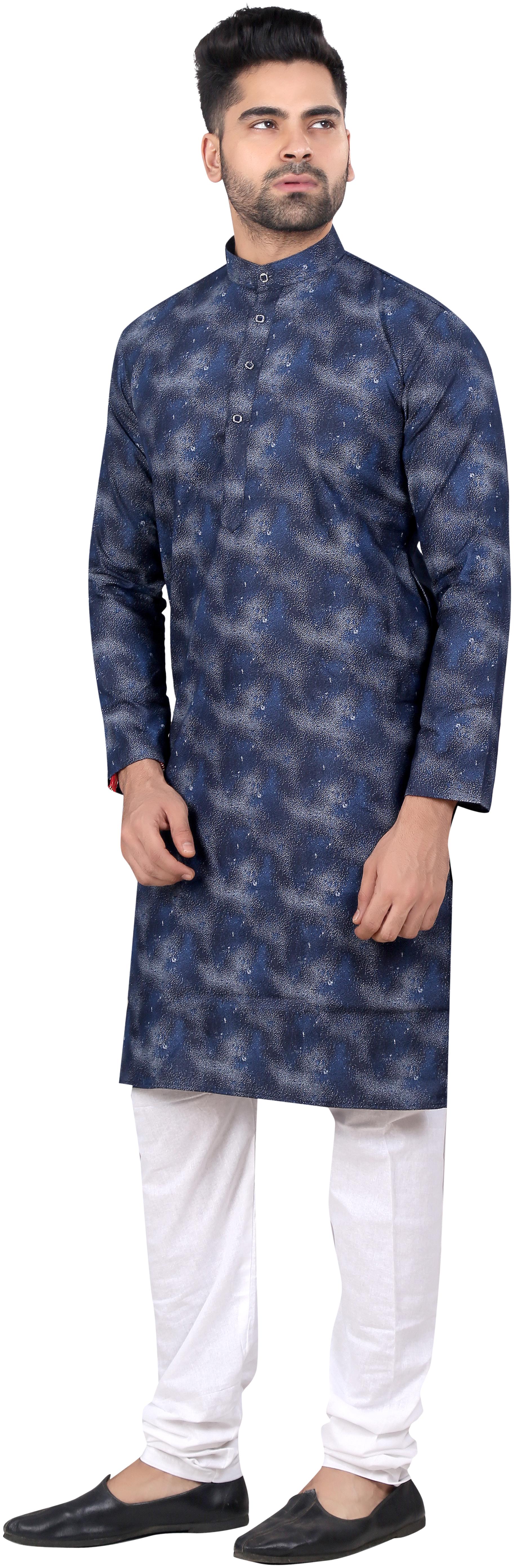 

RC Ethnic Men Cotton Printed Kurta Pyjama Blue