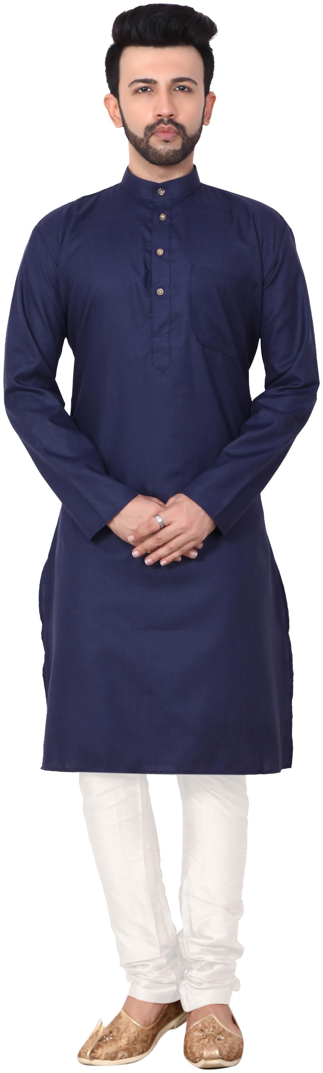 

RC Ethnic Navy Blue Solid Cotton Kurta Pyjama Set For Men