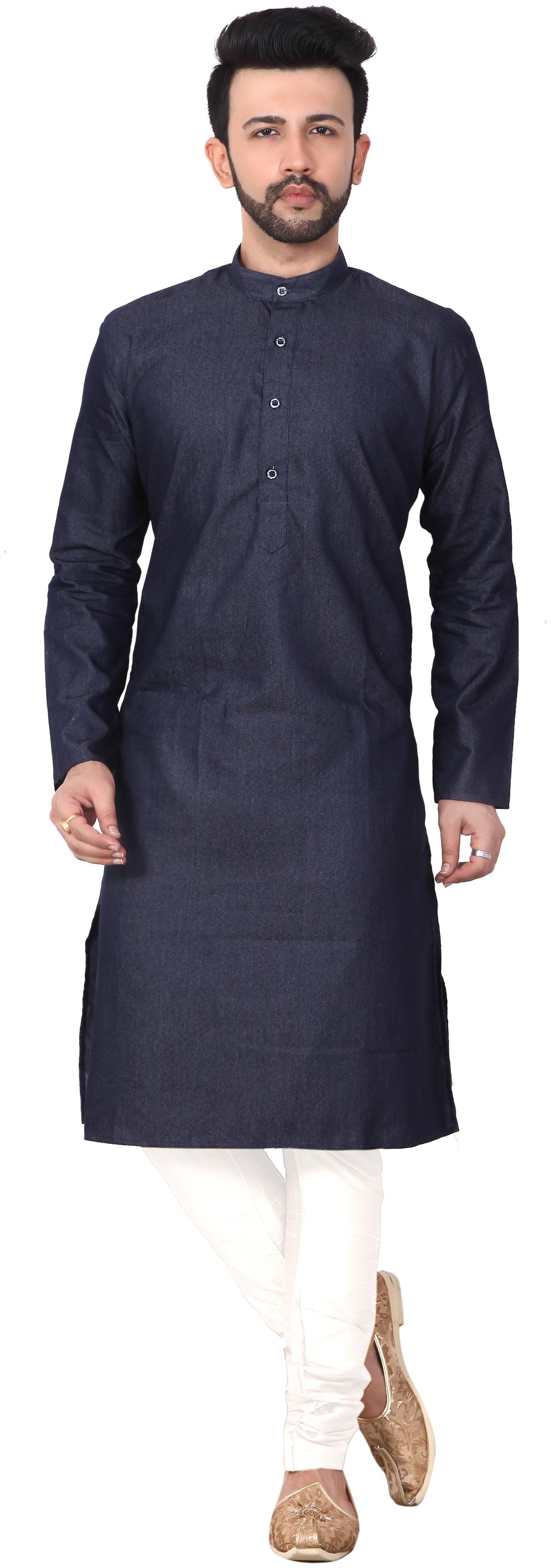 

RC Ethnic Navy Blue Solid Denim Cotton Kurta Pyjama Set For Men