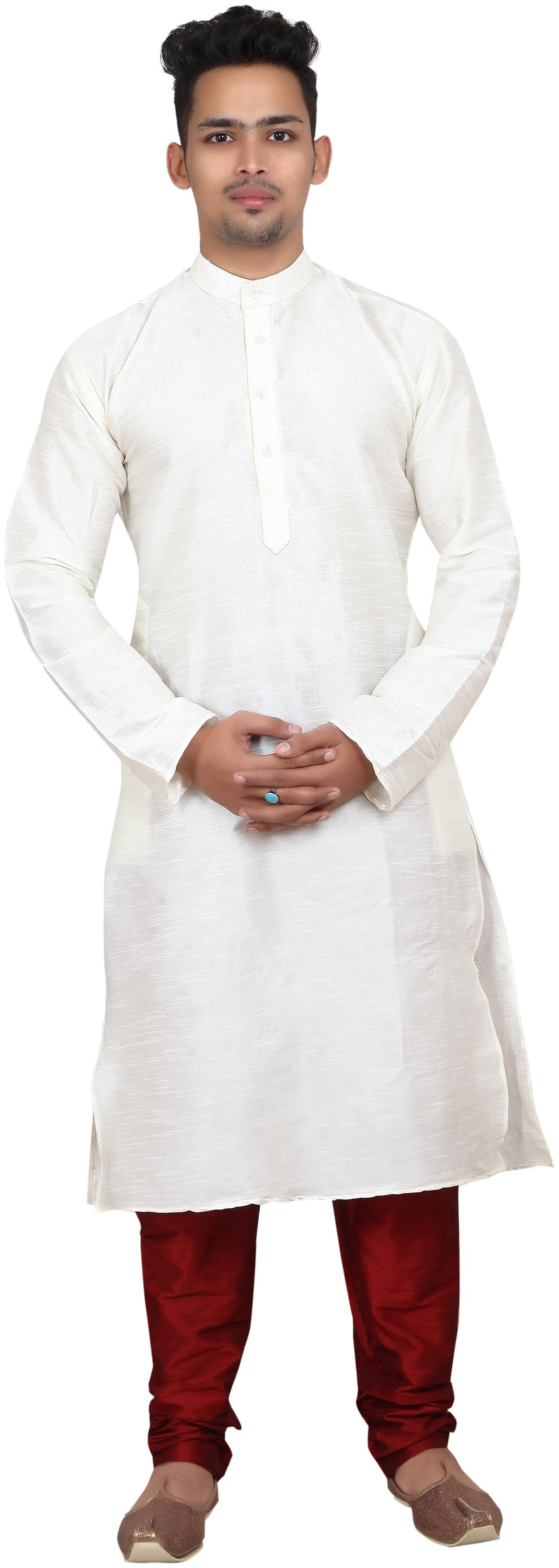 

RC Ethnic Off White Silk Kurta Pyjama Set For Men