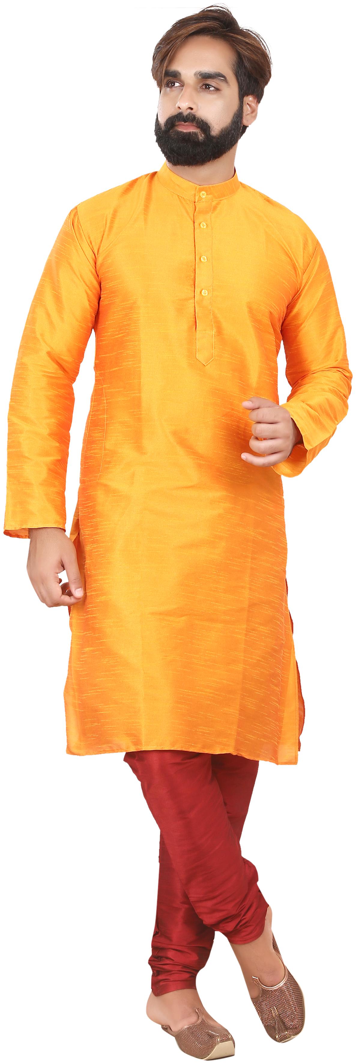 

RC Ethnic Orange Silk Kurta Pyjama Set For Men