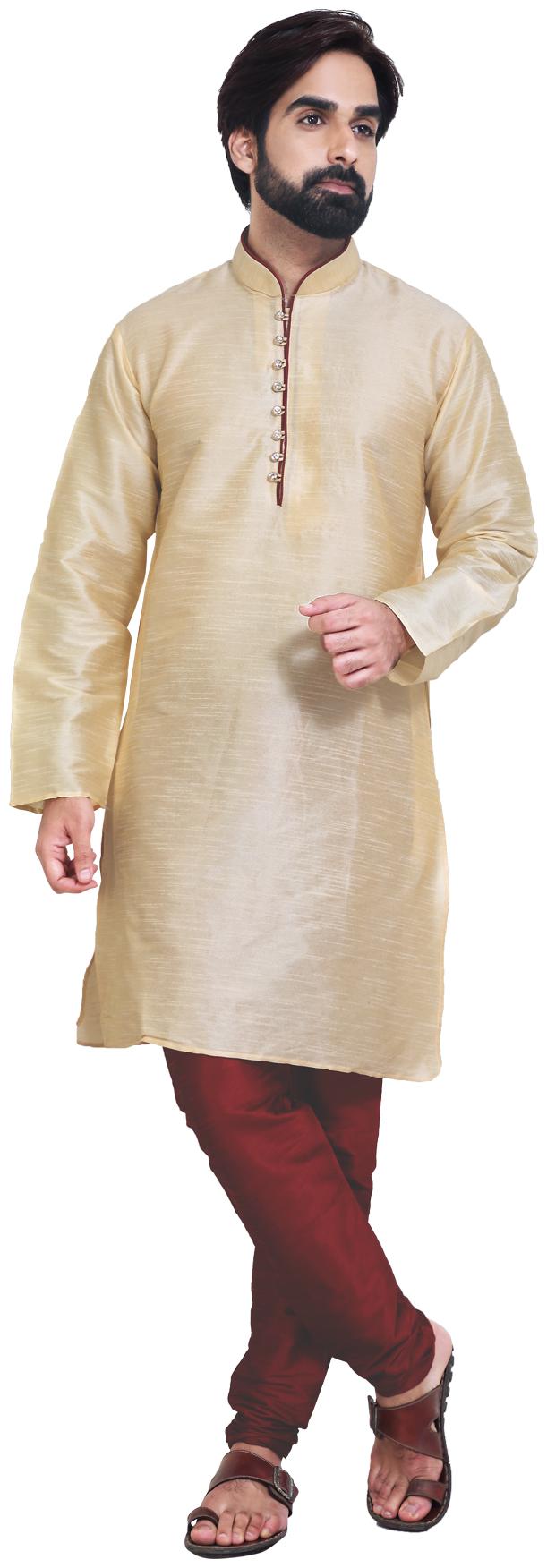 

RC Ethnic Silk Solid Beige Kurta Pyjama Set For Men