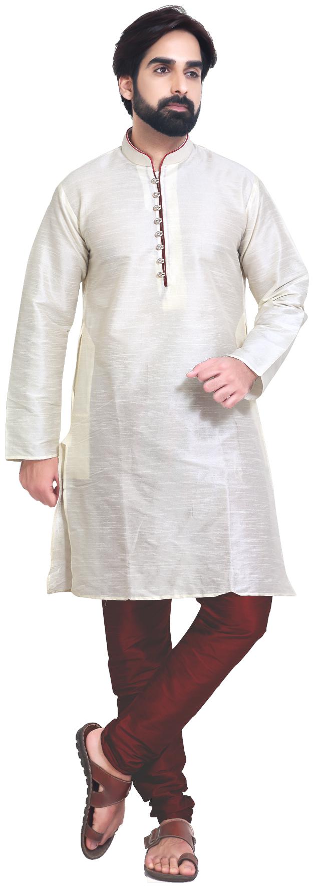 

RC Ethnic Silk Solid White Kurta Pyjama Set For Men