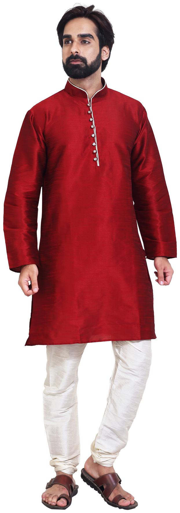 

RC Ethnic Silk Solid Red Kurta Pyjama Set For Men