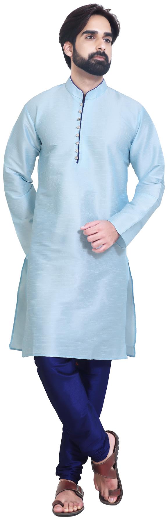 

RC Ethnic Silk Solid Blue Kurta Pyjama Set For Men
