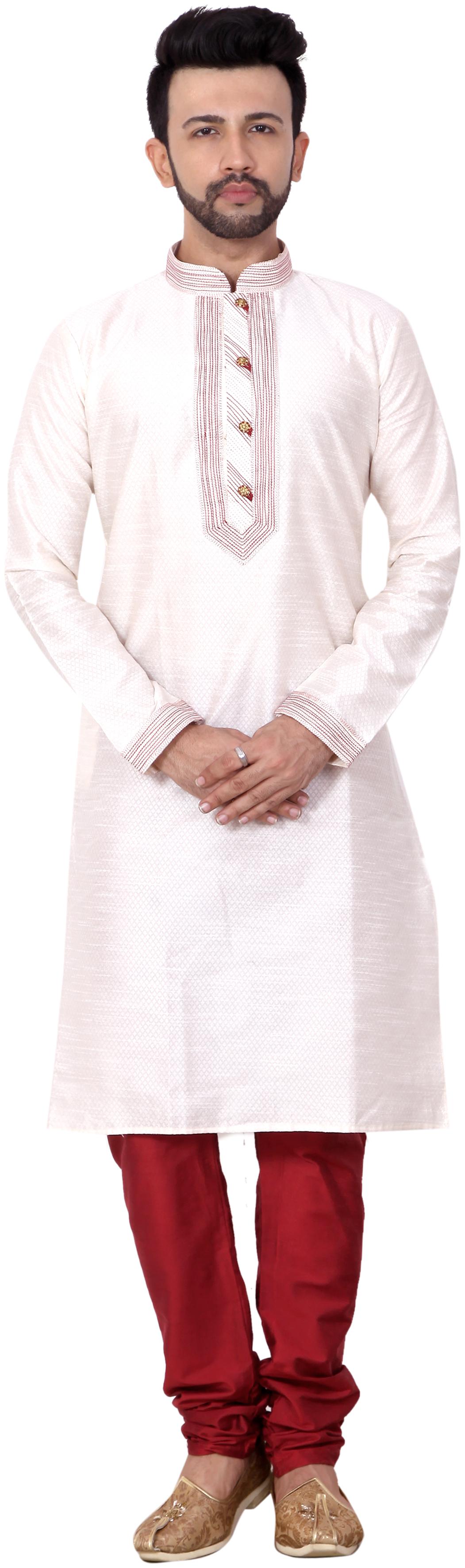 

RC Ethnic White Embroidered Silk Kurta Pyjama Set For Men