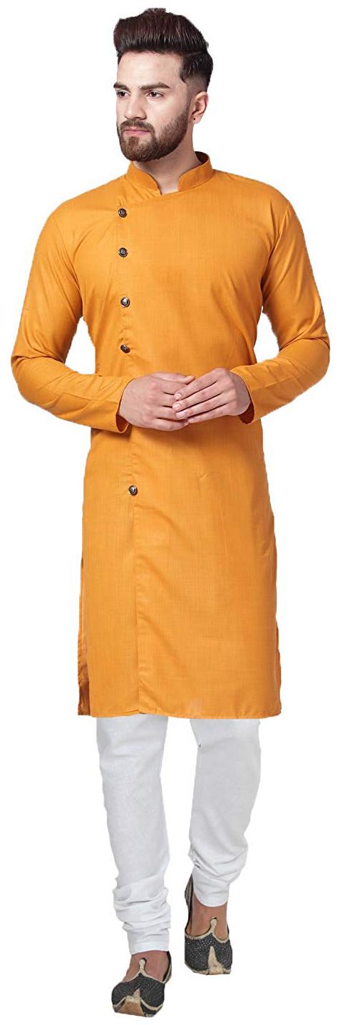 

RC Ethnic Yellow Cross Cotton Kurta Pyjama Set For Men
