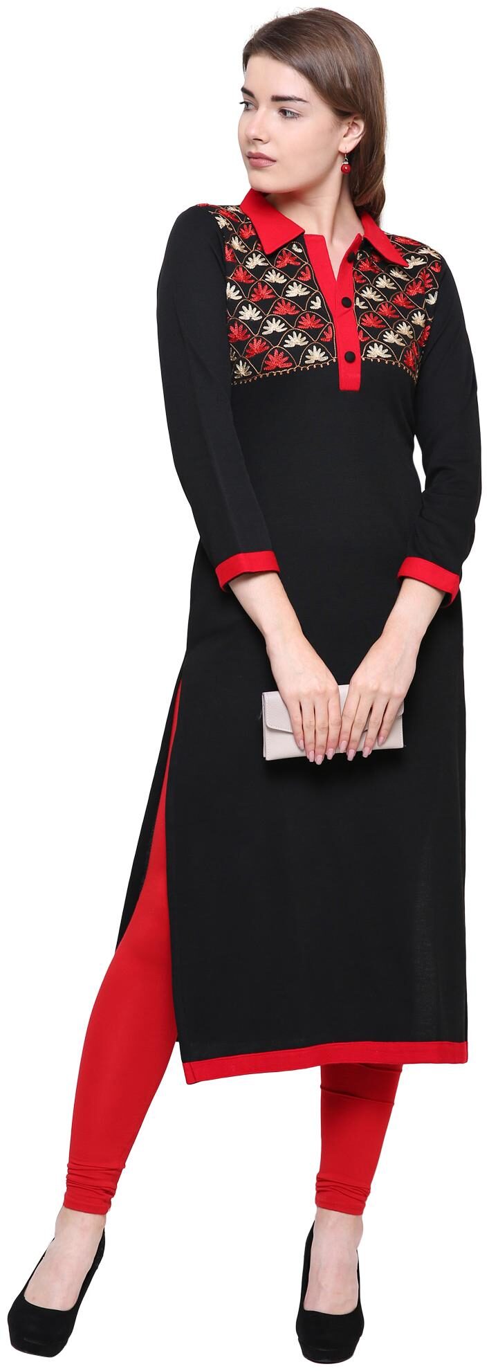 

Rebecca Women Black Embroidered Straight Kurta
