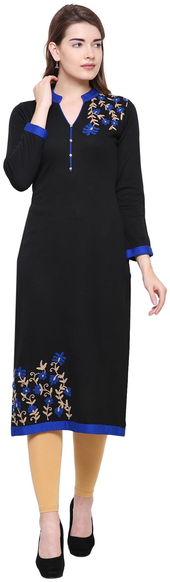 

Rebecca Women Black Embroidered Straight Kurta