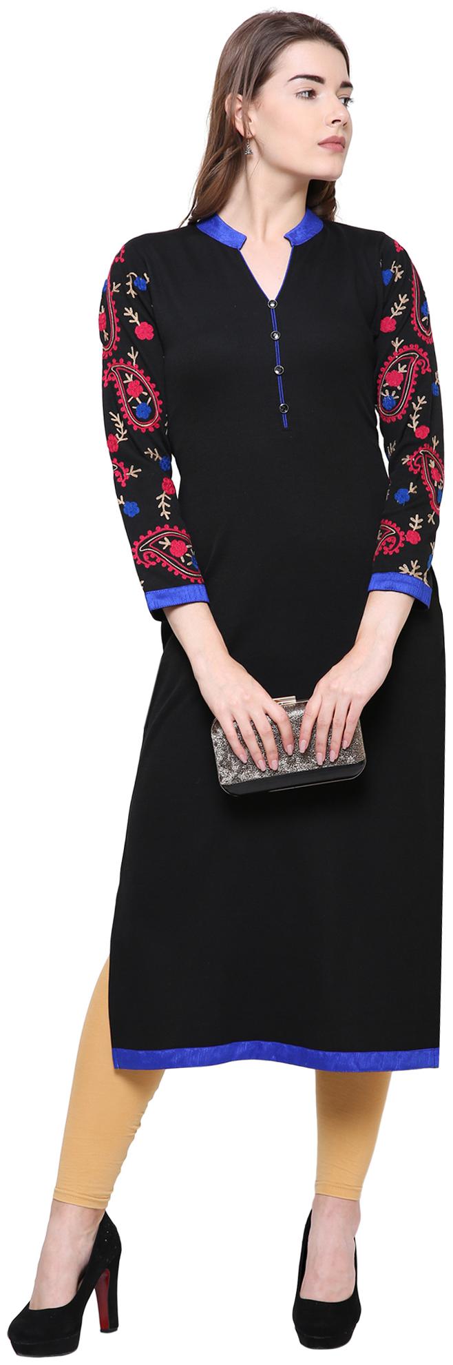 

Rebecca Women Black Embroidered Straight Kurta