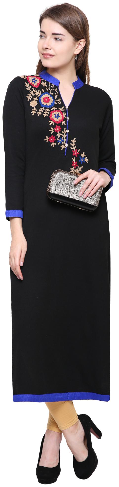 

Rebecca Women Black Embroidered Straight Kurta