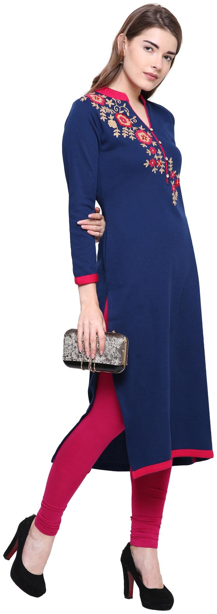 

Rebecca Women Blue Embroidered Straight Kurta