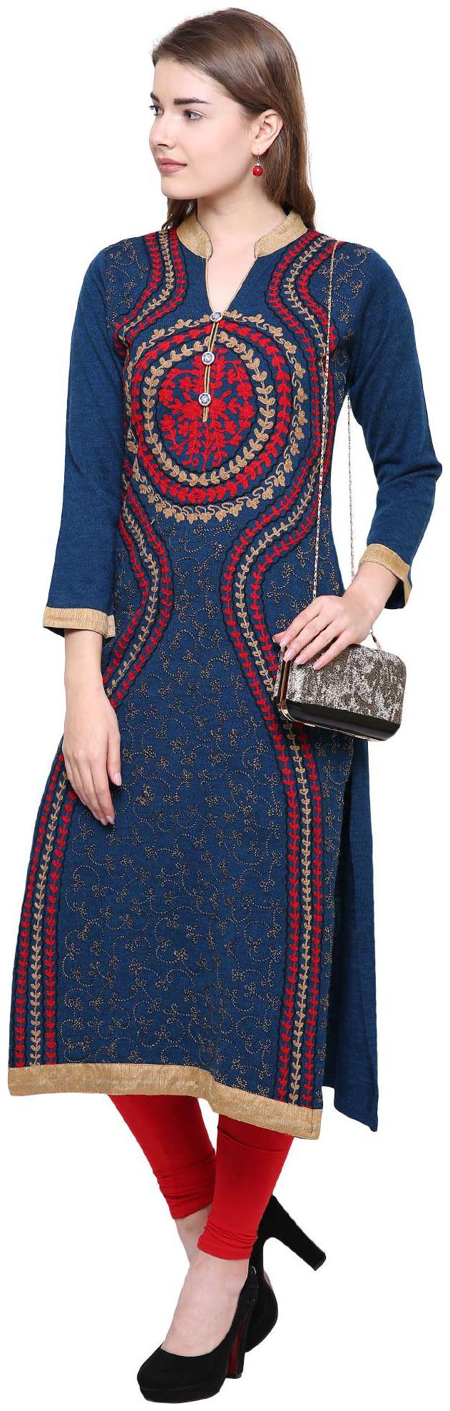 

Rebecca Women Blue Embroidered Straight Kurta