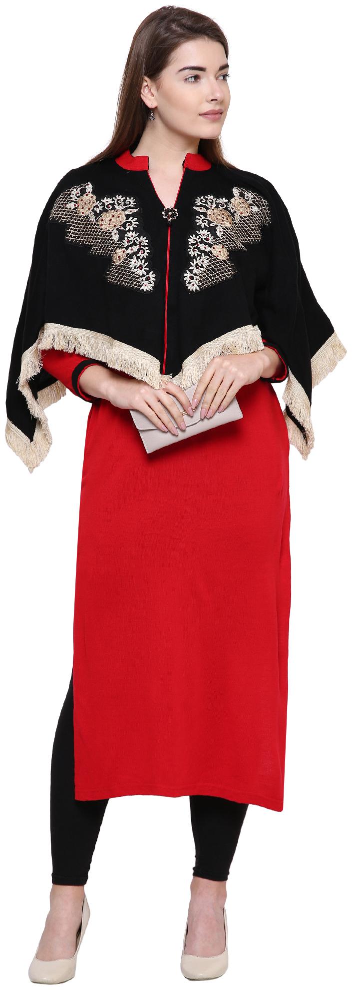 

Rebecca Women Red Embroidered Assymetrical Kurta