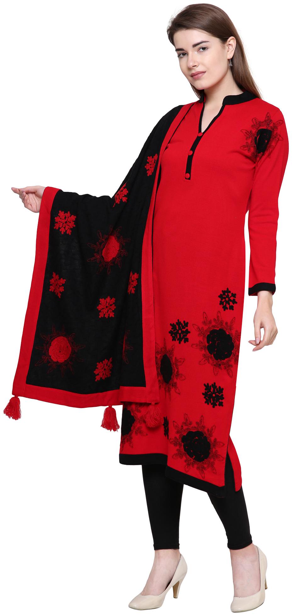

Rebecca Women Red Embroidered Straight Kurta