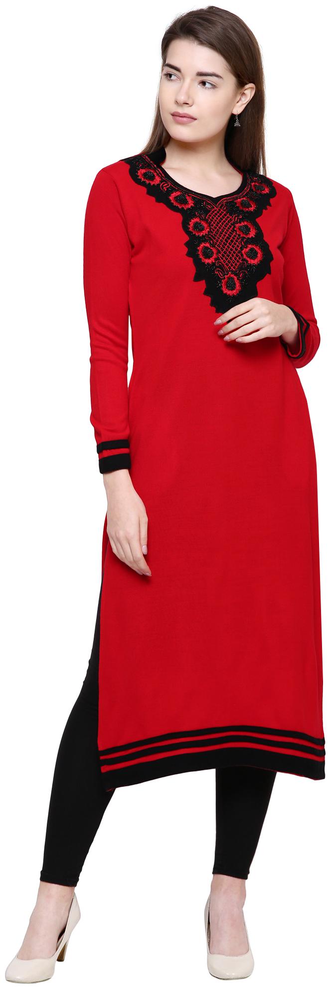 

Rebecca Women Red Embroidered Straight Kurta