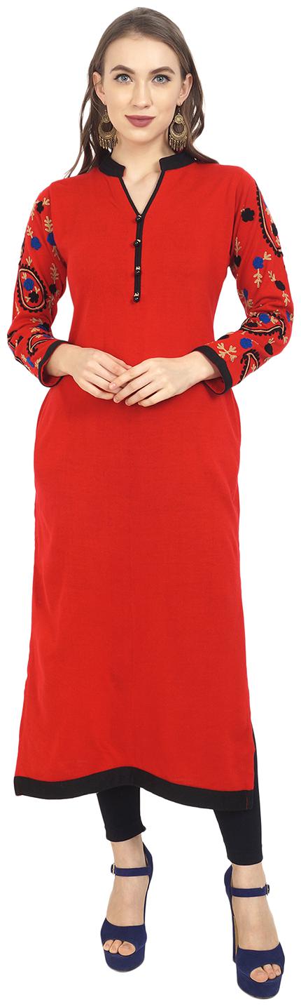 

Rebecca Women Red Embroidered Straight Kurti