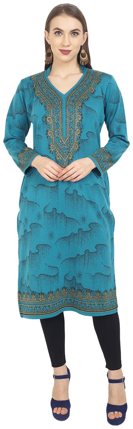 

Rebecca Women Turquoise Printed Straight Kurti