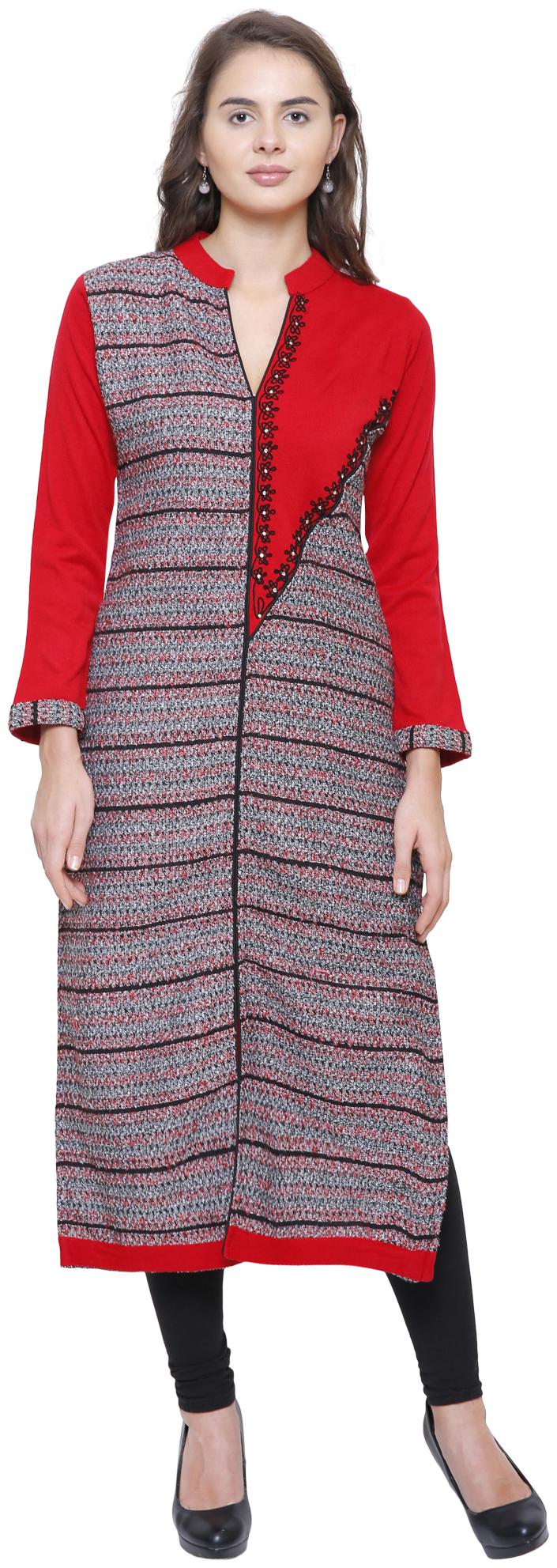 

Rebecca Women Red Embroidered Straight Kurta